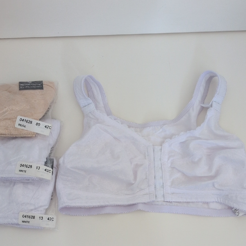 New! 4 Pk Instant Shaping By Plusform Front Close Posture Bras - 42C